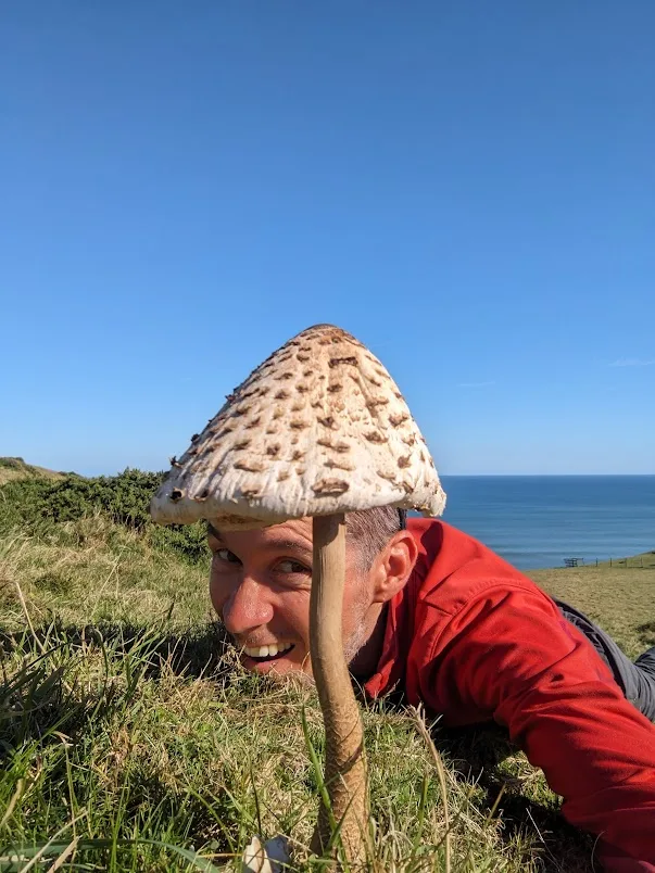 Simon Grogan with a parasol mushroom
